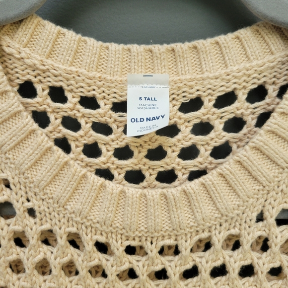 Old Navy Sweater Open Stitch Pullover Natural Wheat Tan 100% Cotton Small Tall - Picture 4 of 5